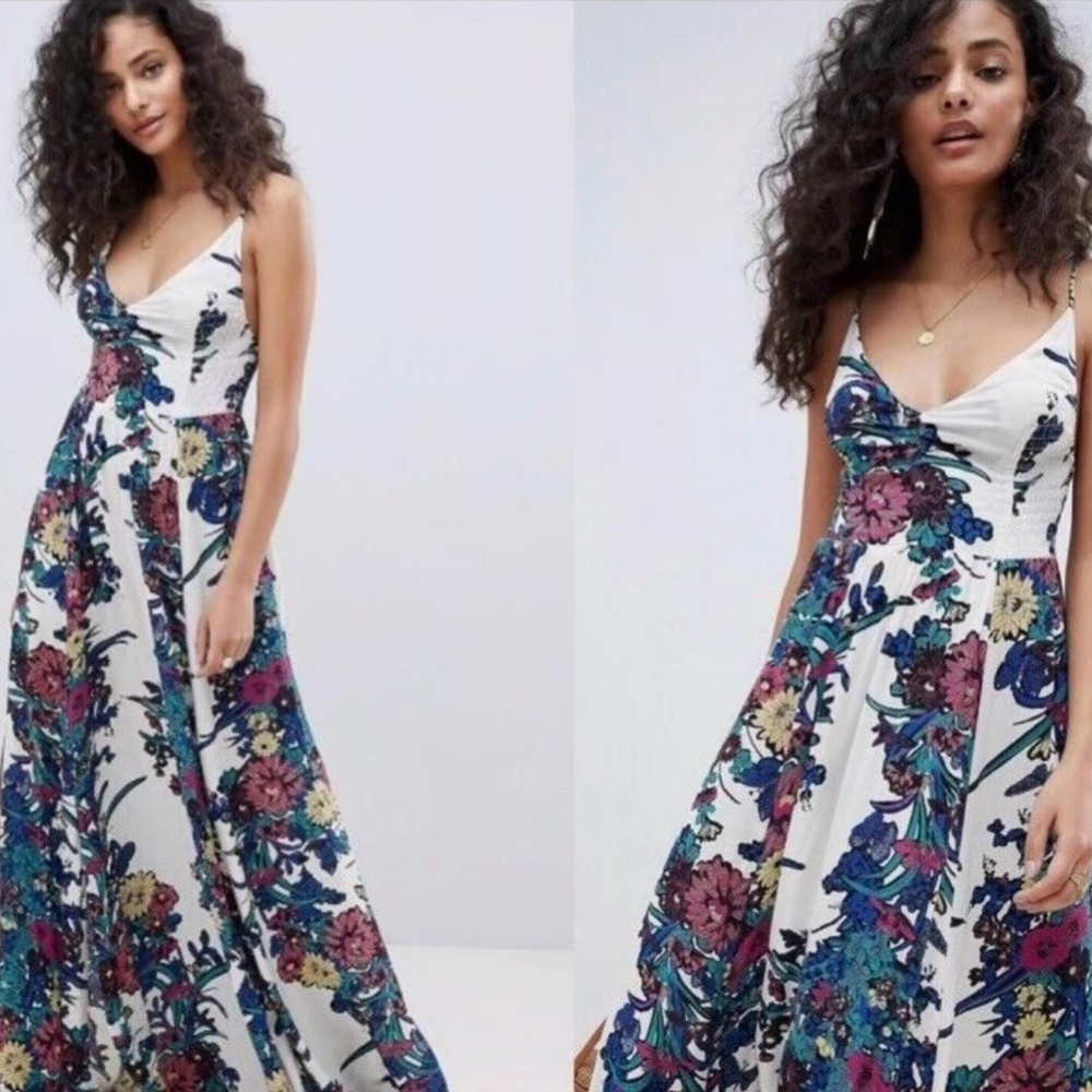 Free People Through The Vine Printed Maxi Slip Dress Ivory Combo Floral Size S - Picture 4 of 16